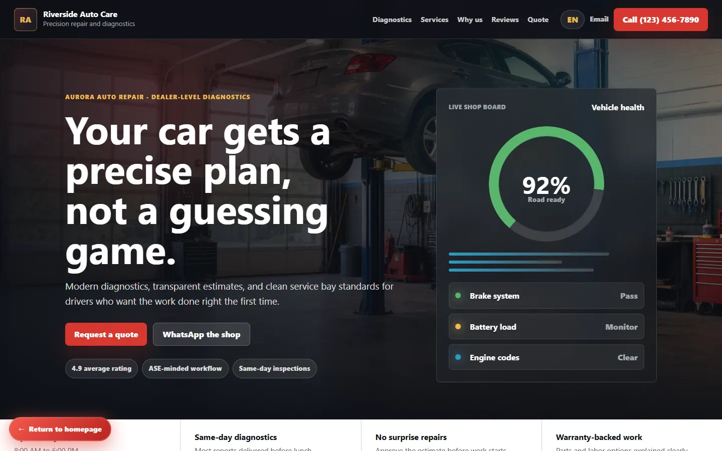 Riverside Auto Care — screenshot of the concept website