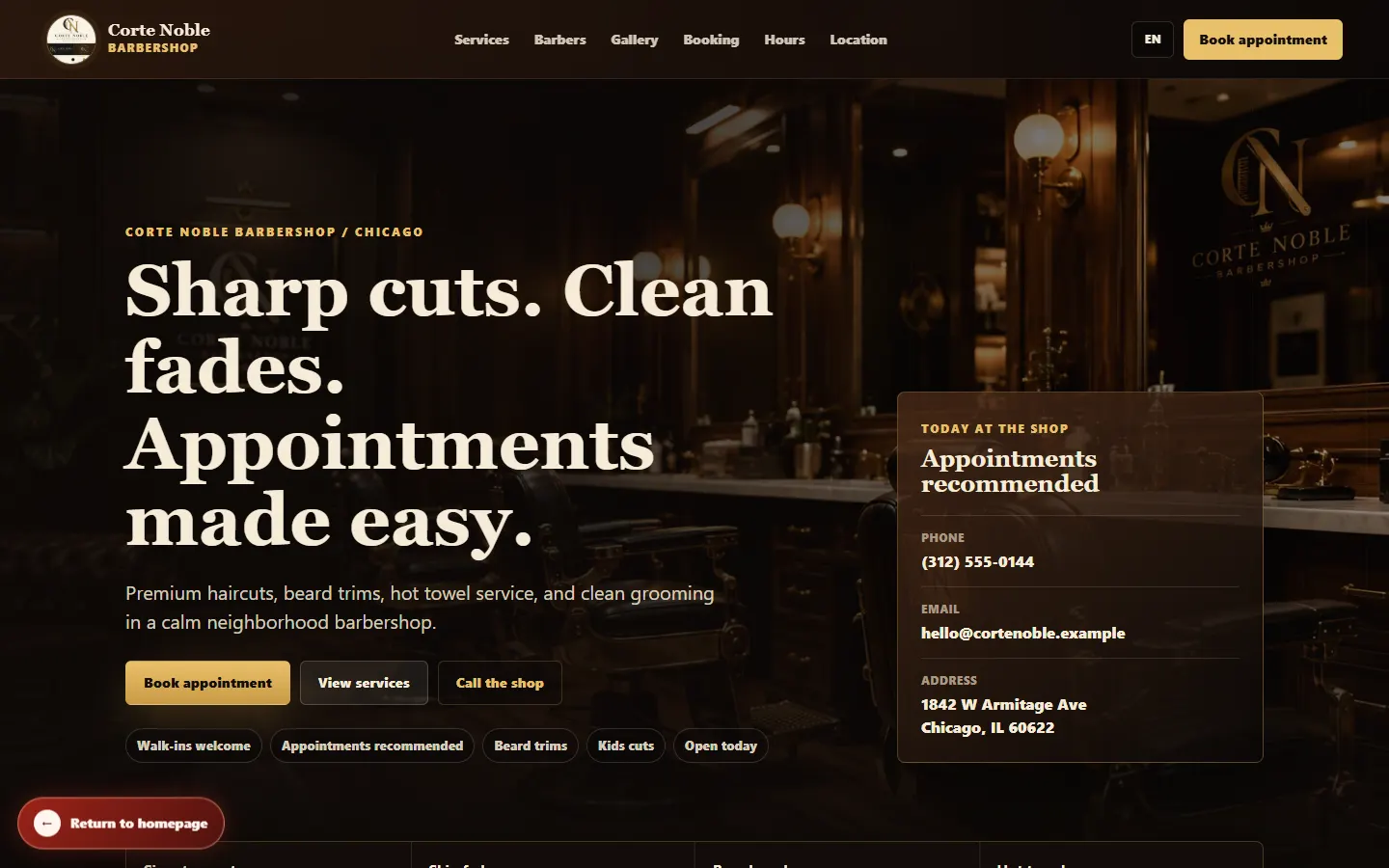 Corte Noble — screenshot of the concept website