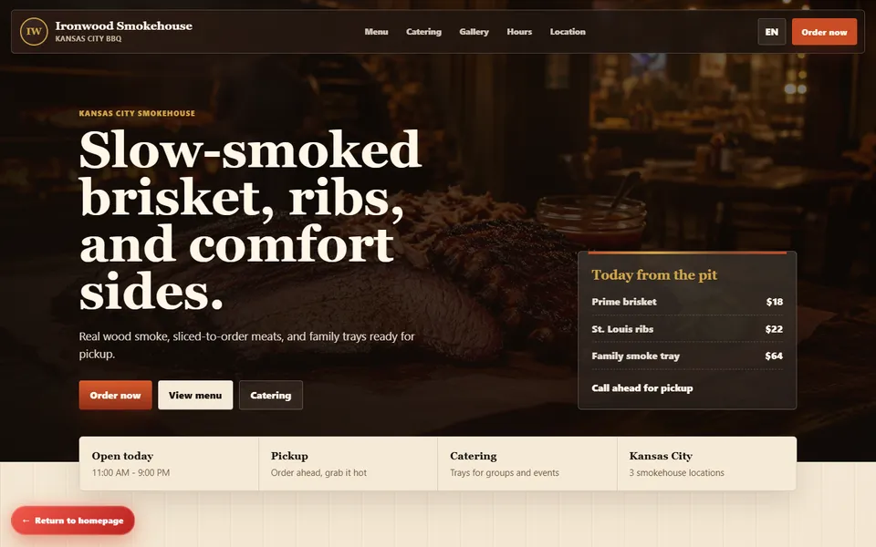 Ironwood Smokehouse — screenshot of the concept website