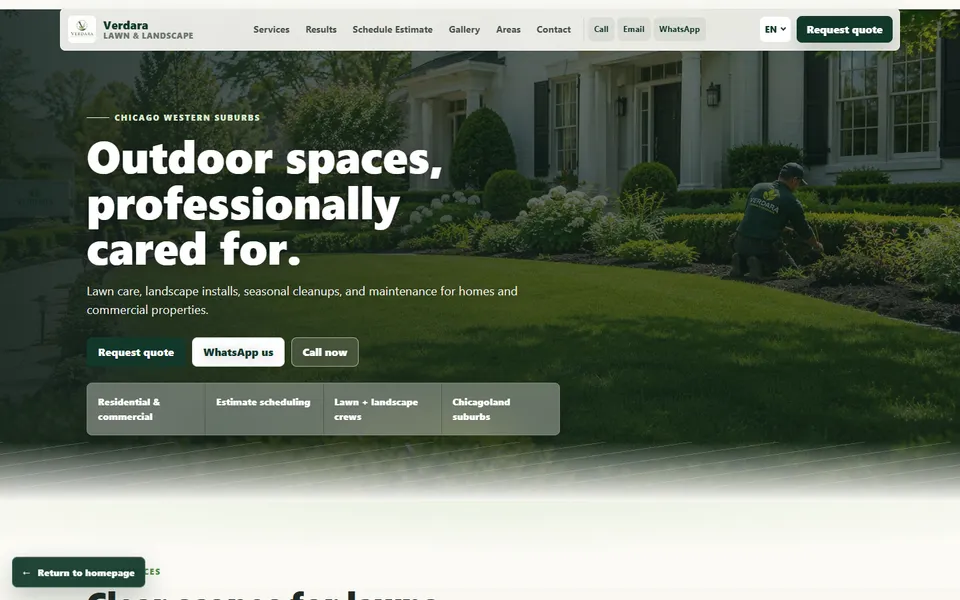 Verdara Lawn & Landscape — screenshot of the concept website