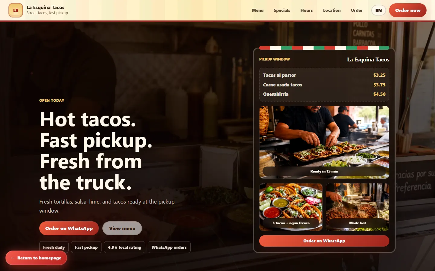 La Esquina Tacos — screenshot of the concept website