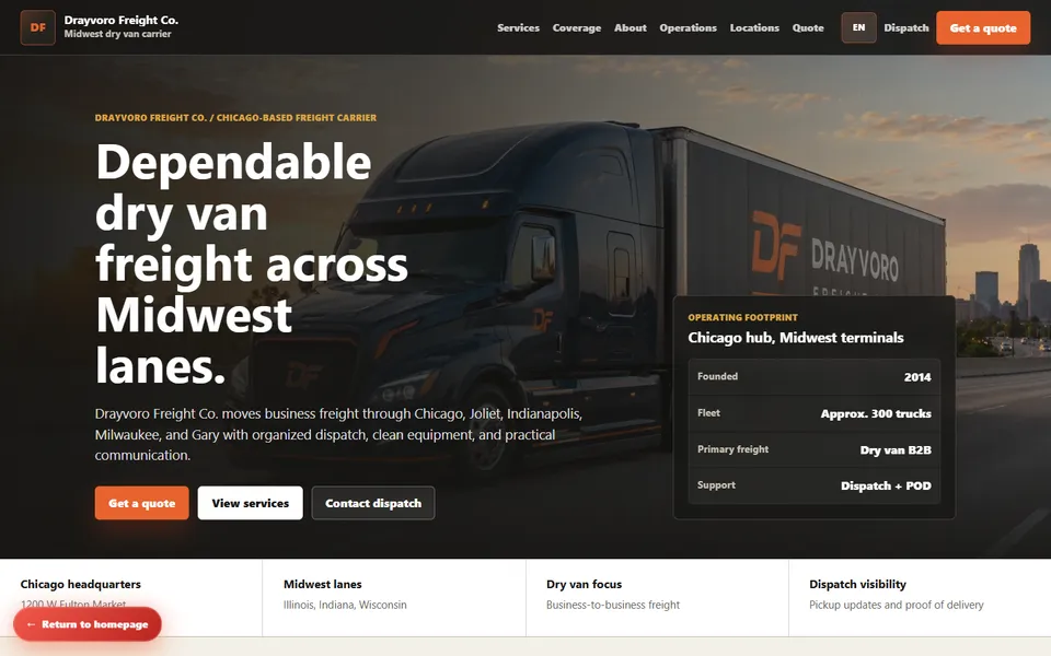Drayvoro Freight Co. — screenshot of the concept website